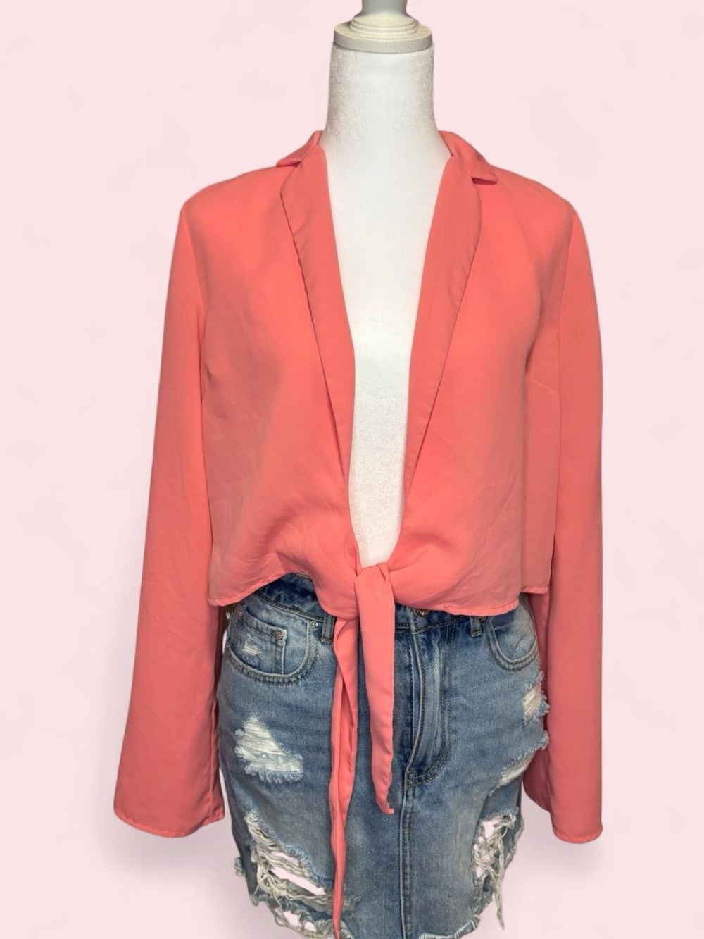 Coral Tie-Front Blazer Top